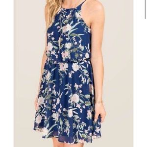 Francesca’s Loretta Floral A-Line Dress - Navy